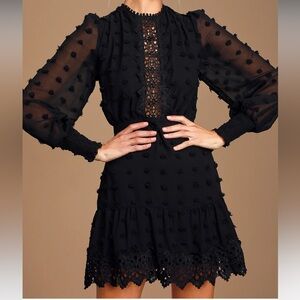 Lulus Lust or Love Black Embroidered Lace Long Sleeve Dress NEW Size S